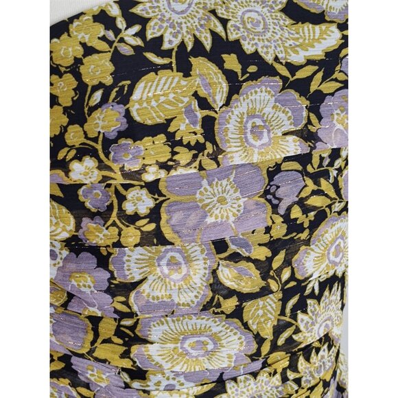 ZARA One Shoulder Mini Dress Draped  Floral Yellow Metallic Cocktail - Picture 6 of 11